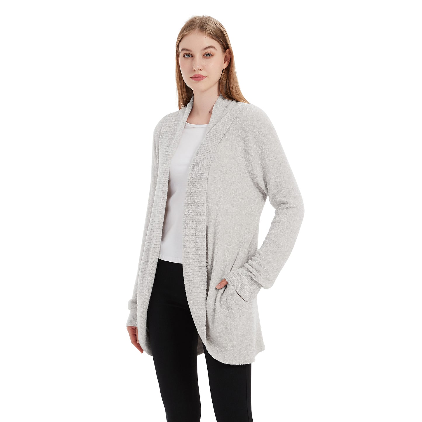 Heart Threads Ultra Soft Cardigan, Light Gray Backordered